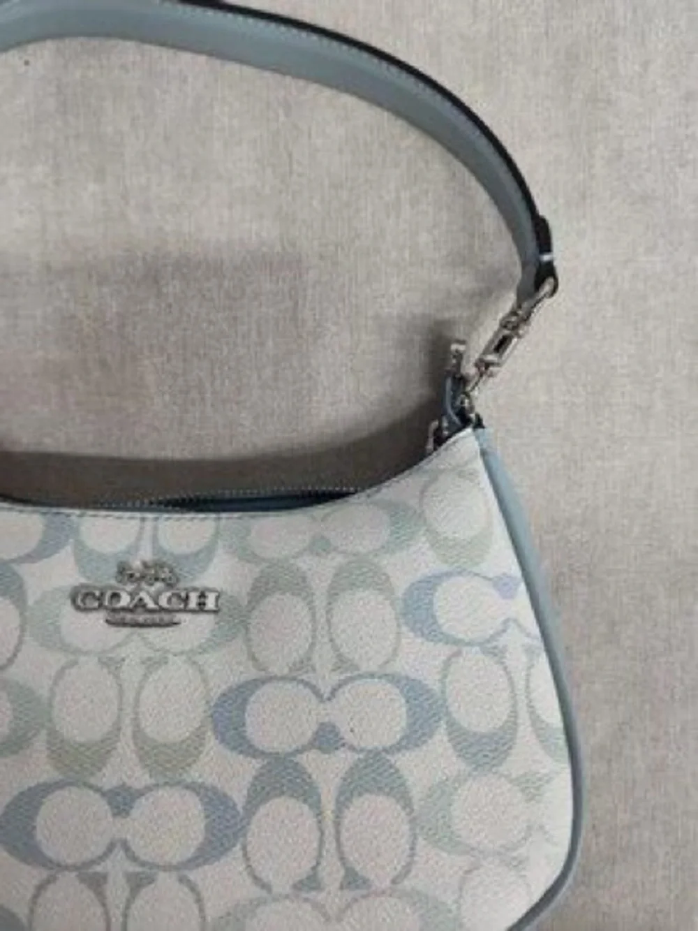 Coach Pastel Signature Shoulder Bag in Light Blue and White